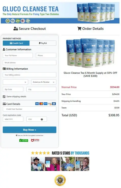 Gluco Cleanse tea Order page